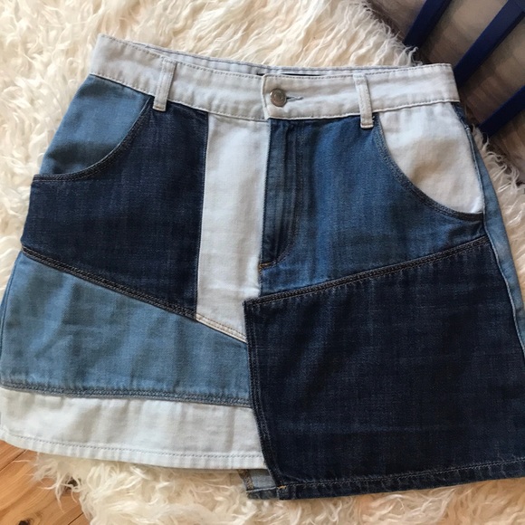 zara patchwork denim skirt